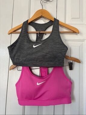 Nike Racerback Sports Bras in Charcoal Gray & Hot Pink
